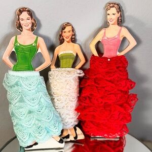 Vintage Ribbon Spun on Vintage Cardboard Dolls